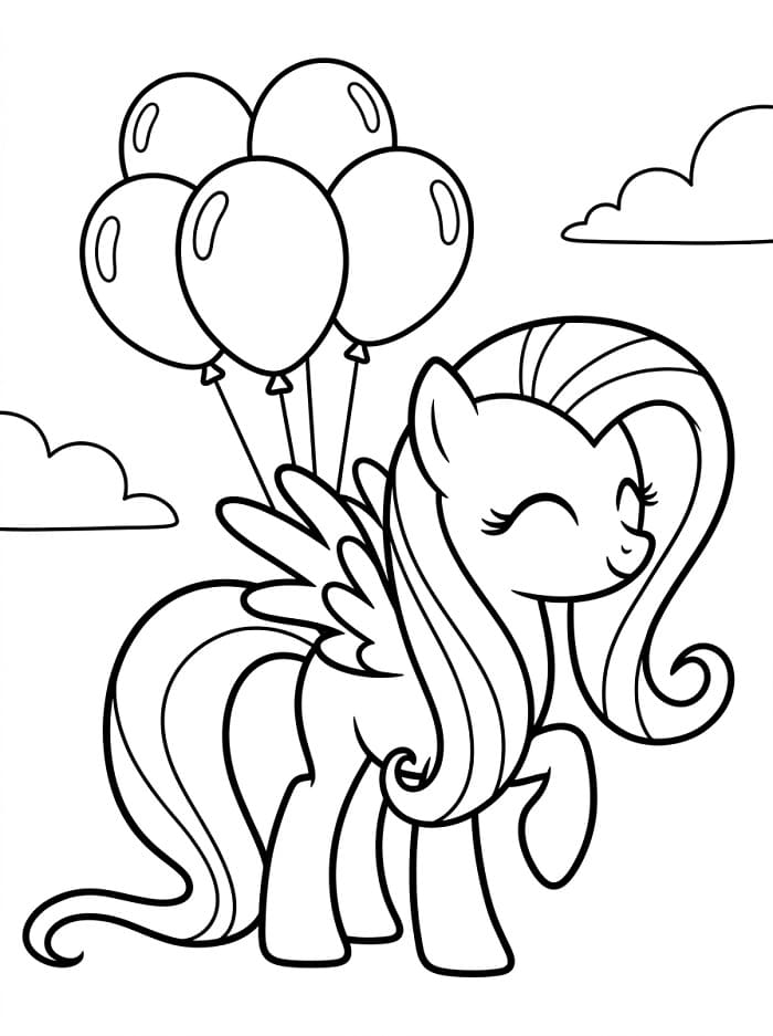Coloriage Fluttershy avec des ballons