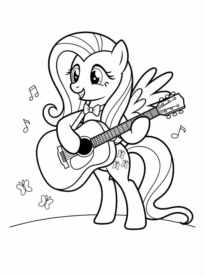 Coloriage Fluttershy et guitare
