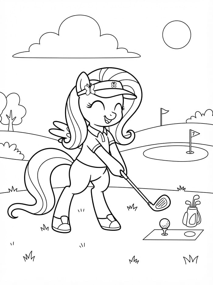 Coloriage Fluttershy joue au golf