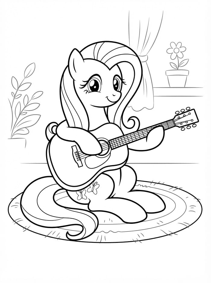 Coloriage Fluttershy joue de la guitare