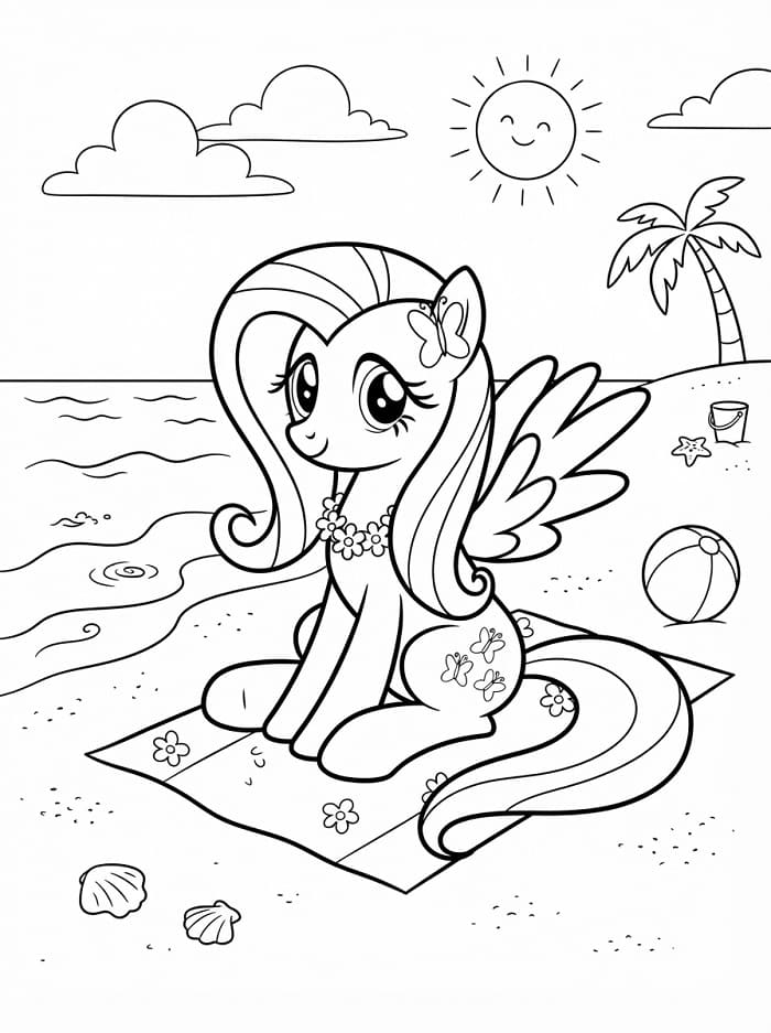 Coloriage Fluttershy sur la plage