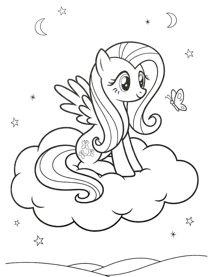Coloriage Fluttershy sur un nuage