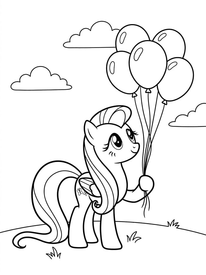 Coloriage Fluttershy tenant des ballons