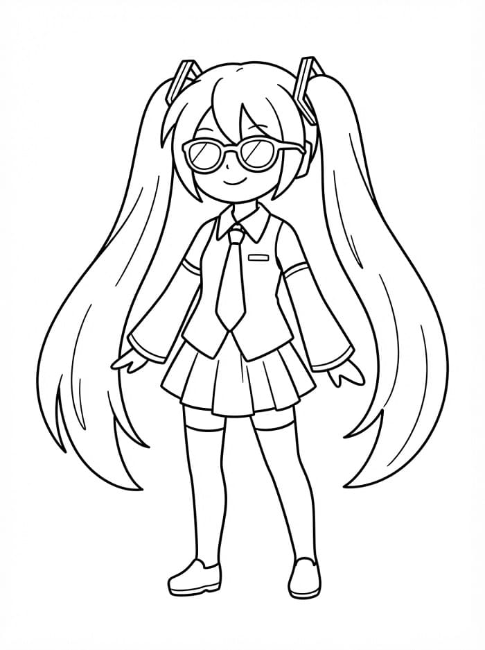 Coloriage Hatsune Miku avec des lunettes de soleil