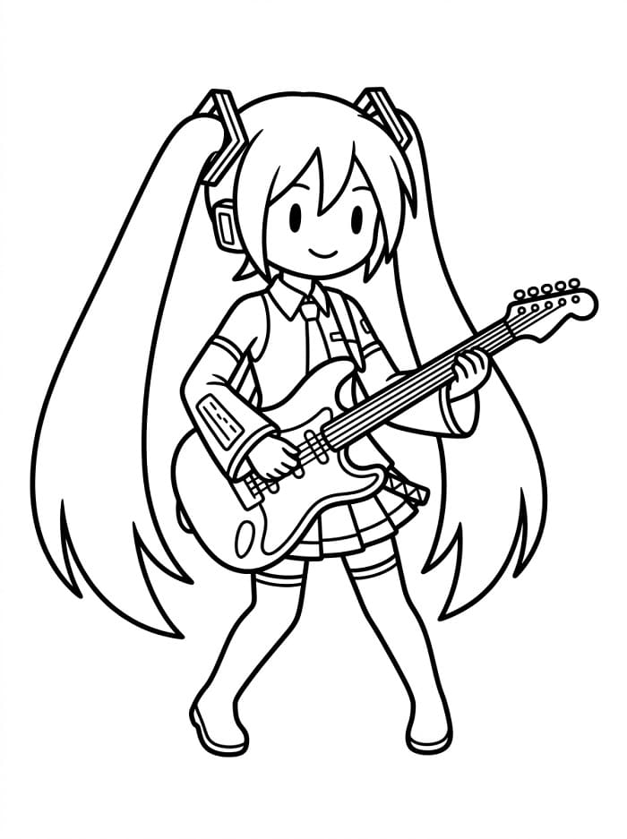 Coloriage Hatsune Miku avec guitare