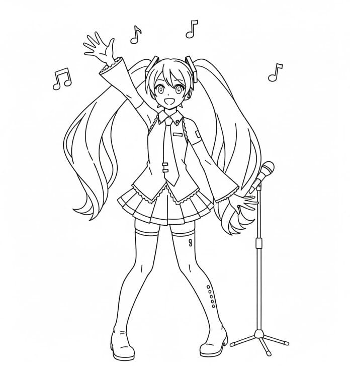Coloriage Hatsune Miku Heureuse