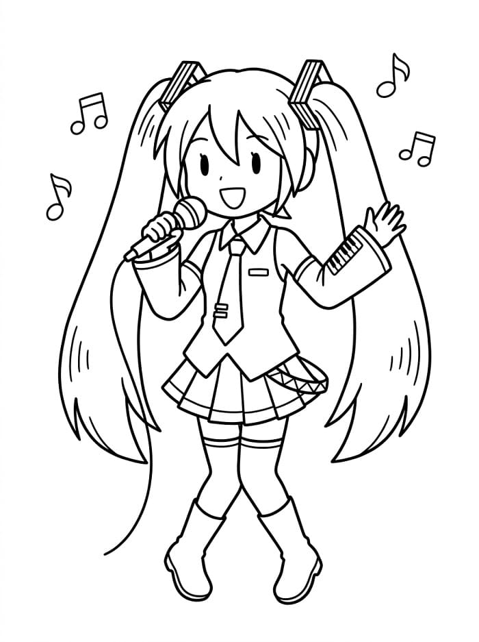 Coloriage Hatsune Miku qui chante