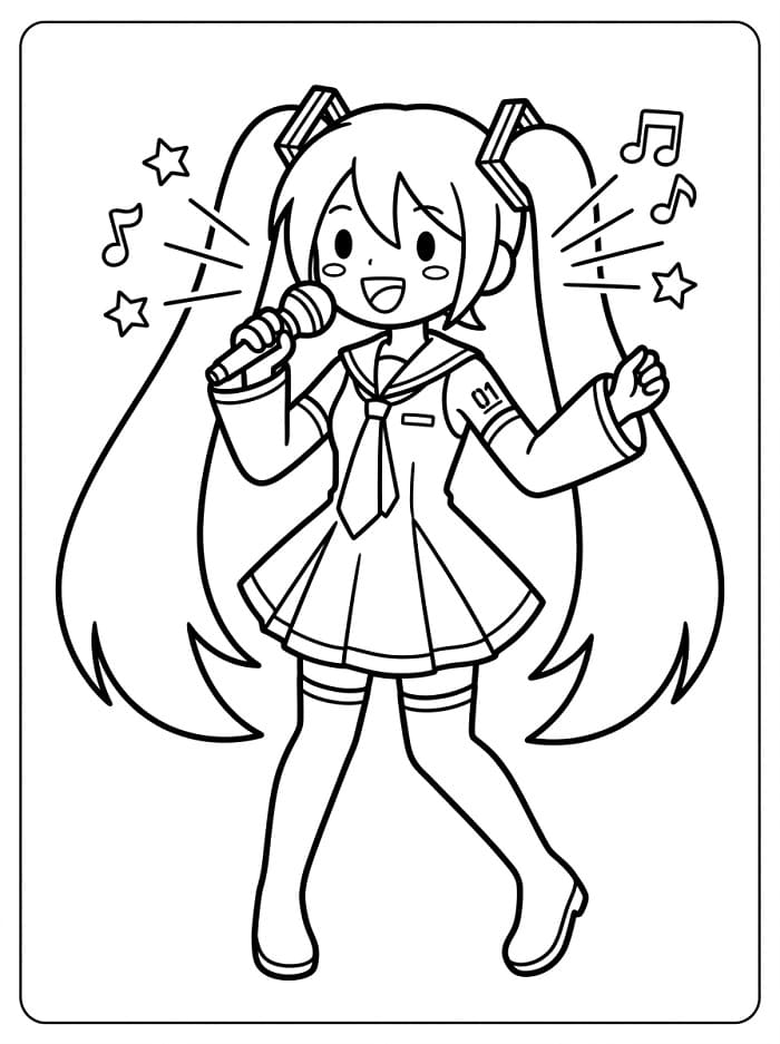 Coloriage La chanteuse Hatsune Miku