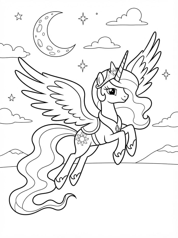 Coloriage Princesse Celestia en vol