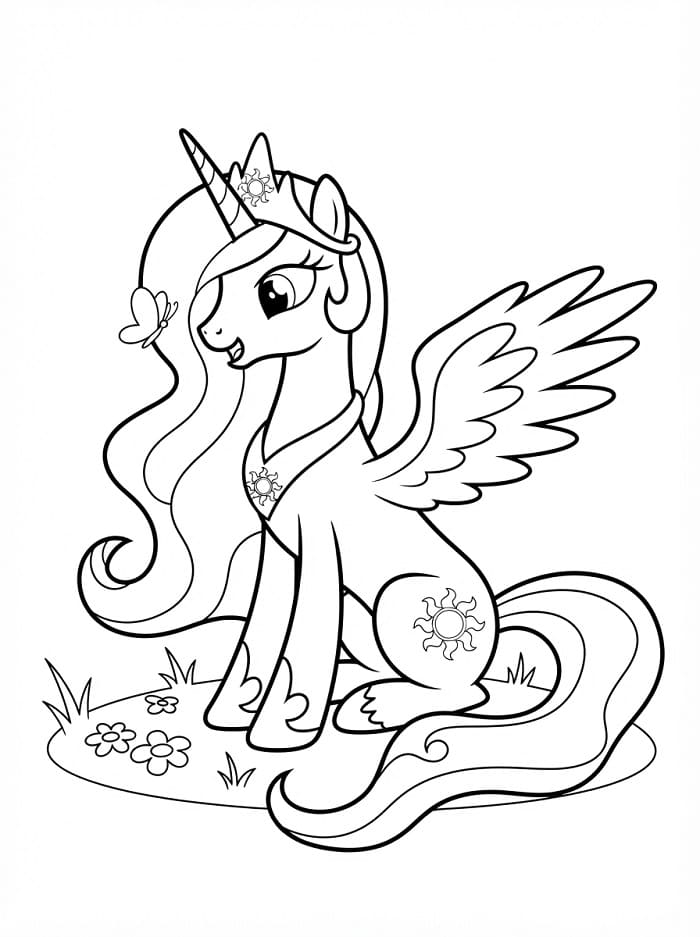 Coloriage Princesse Celestia et un papillon