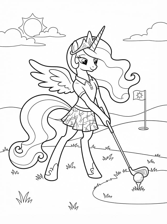 Coloriage Princesse Celestia joue au golf
