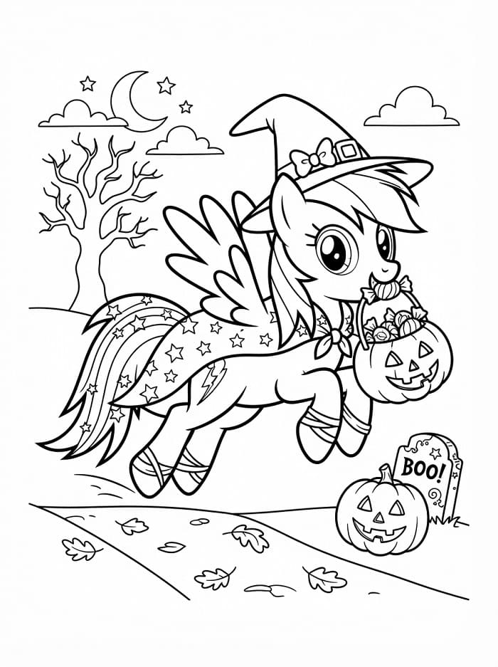 Coloriage Rainbow Dash à Halloween