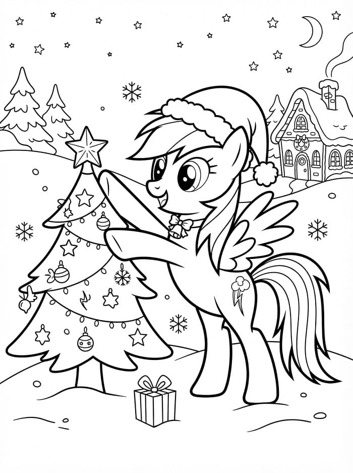 Coloriage Rainbow Dash à Noël