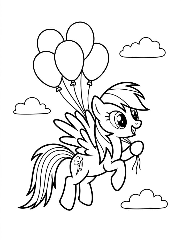 Coloriage Rainbow Dash aux ballons