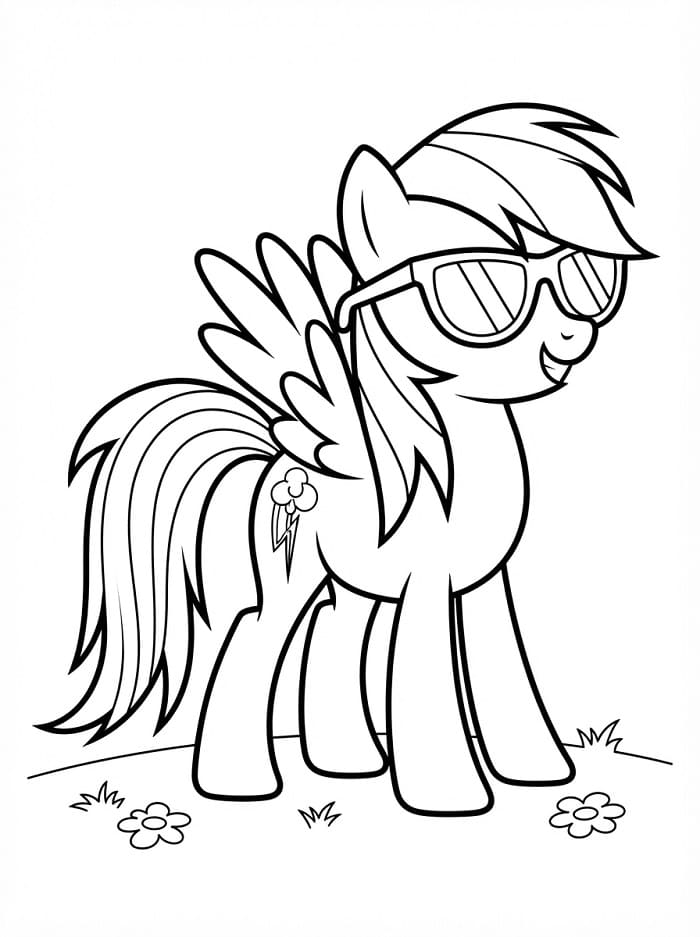 Coloriage Rainbow Dash avec des lunettes de soleil