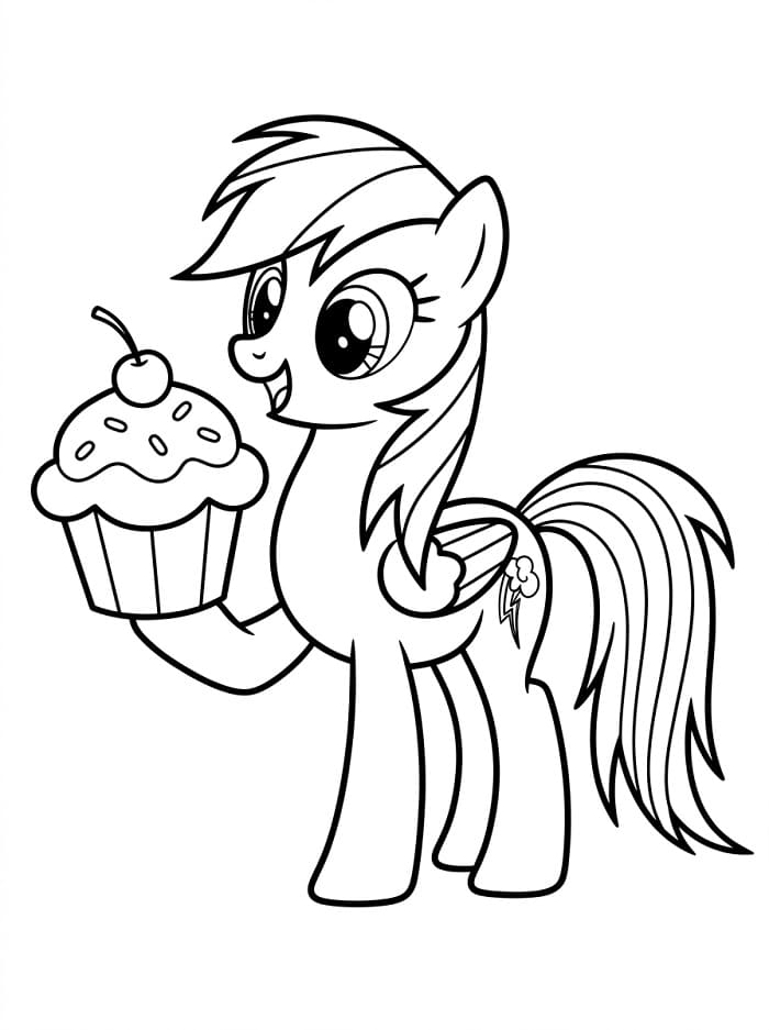 Coloriage Rainbow Dash avec un cupcake