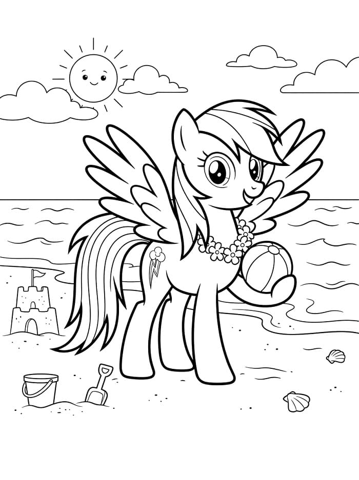 Coloriage Rainbow Dash en été