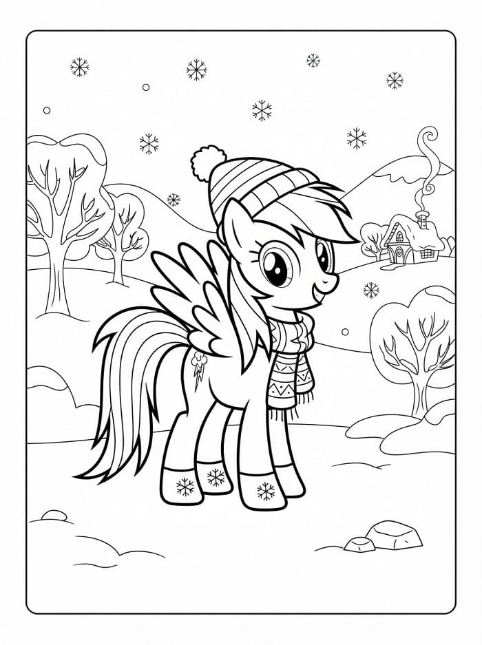 Coloriage Rainbow Dash en hiver