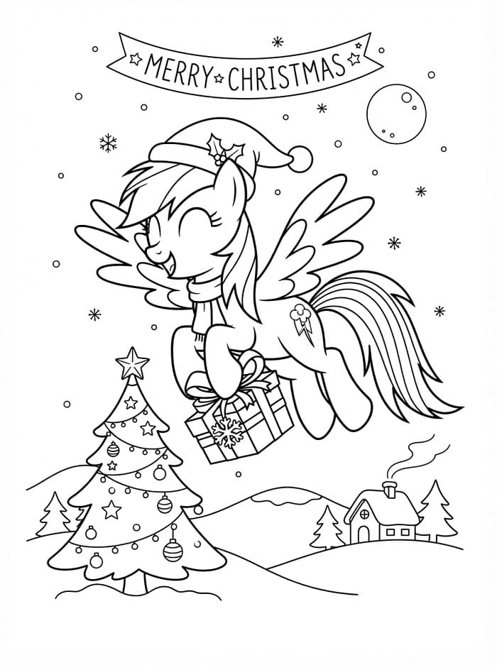 Coloriage Rainbow Dash et Noël
