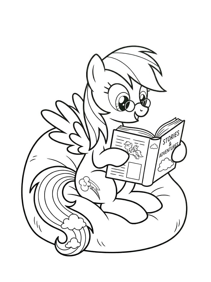 Coloriage Rainbow Dash lit un livre