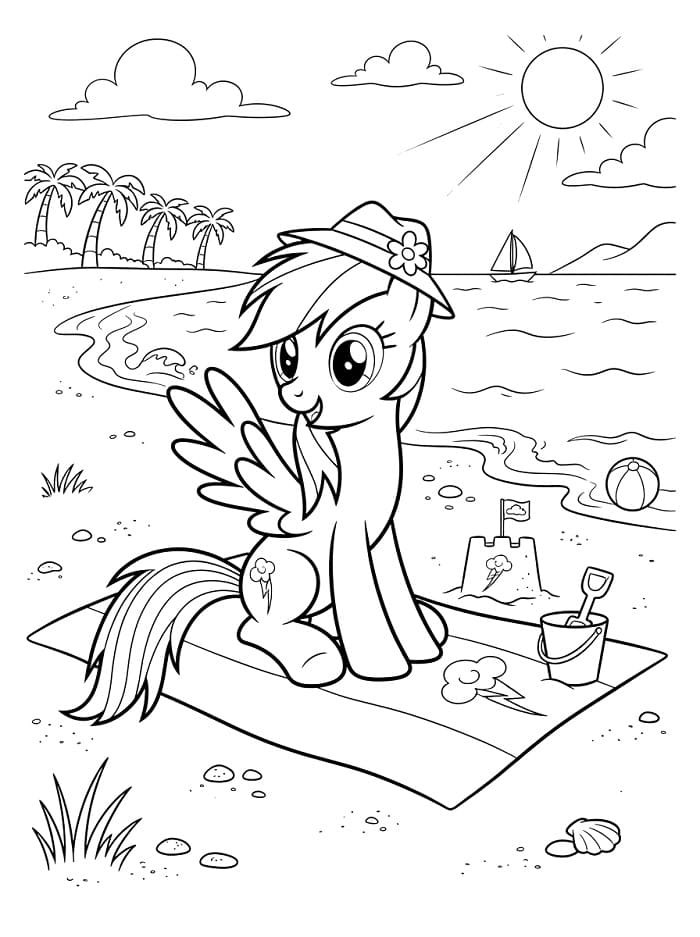 Coloriage Rainbow Dash sur la plage