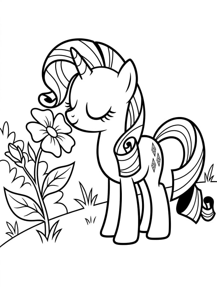 Coloriage Rarity et fleur