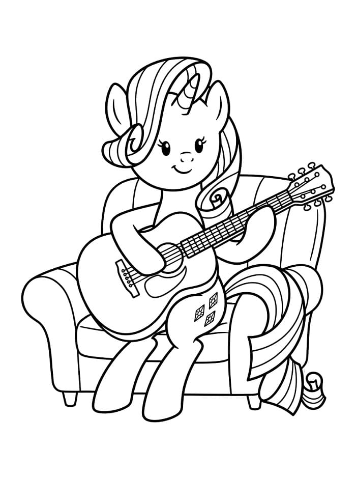 Coloriage Rarity joue de la guitare