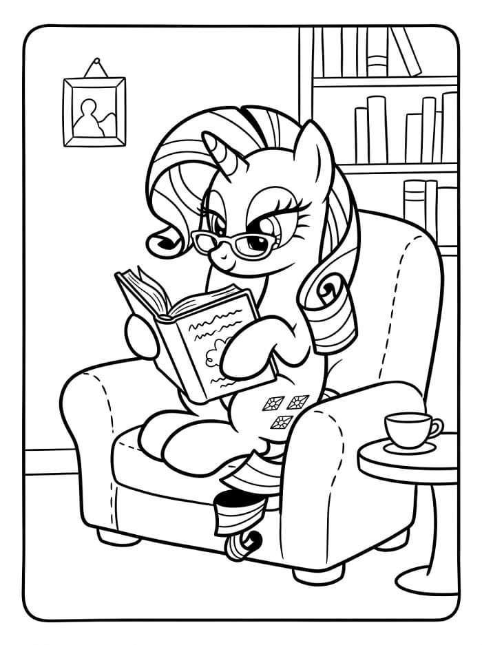 Coloriage Rarity lisant un livre