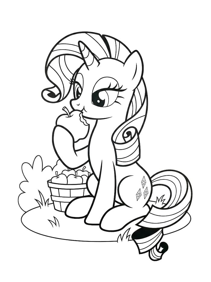 Coloriage Rarity mangeant une pomme