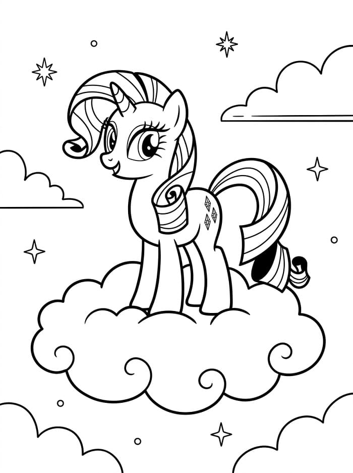Coloriage Rarity sur un nuage