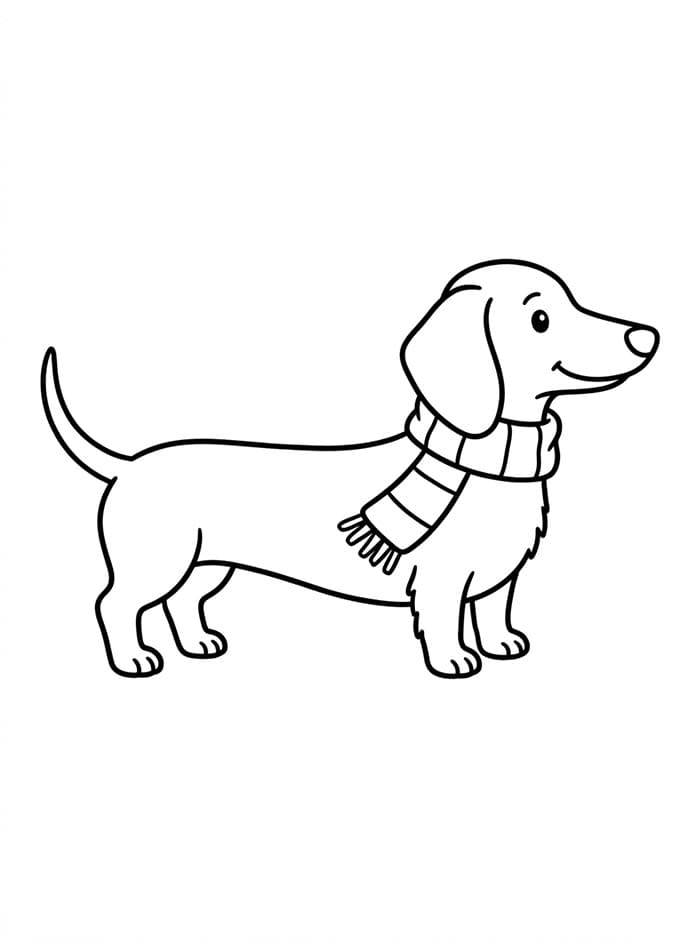 Coloriage Teckel avec une écharpe