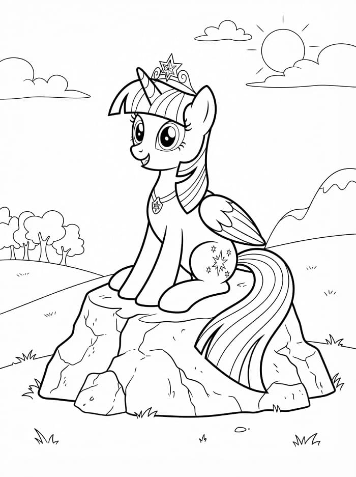 Coloriage Twilight Sparkle assise sur un rocher