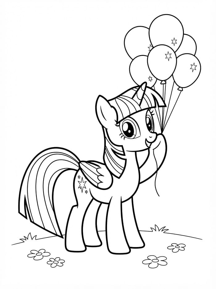 Coloriage Twilight Sparkle avec des ballons