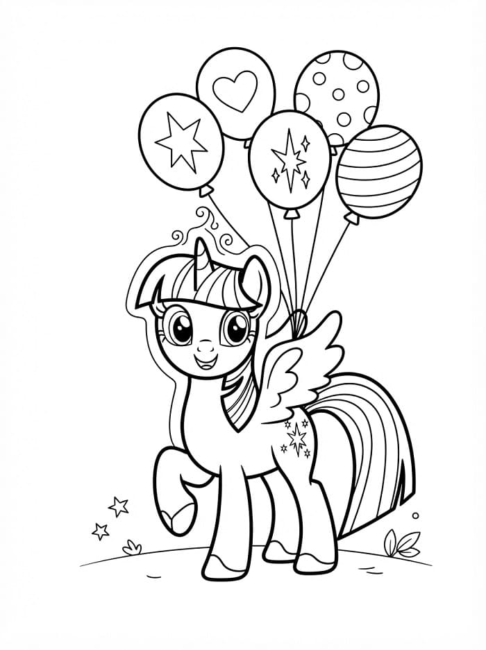 Coloriage Twilight Sparkle et des ballons