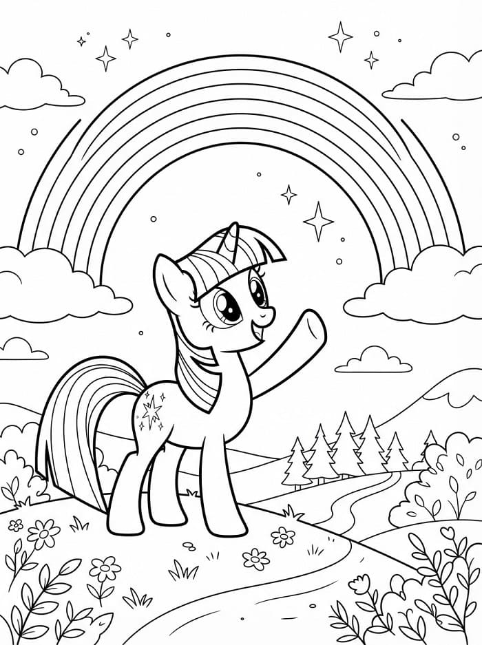 Coloriage Twilight Sparkle et un arc-en-ciel