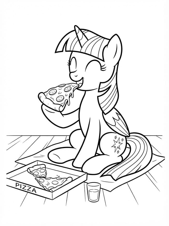 Coloriage Twilight Sparkle mangeant de la pizza