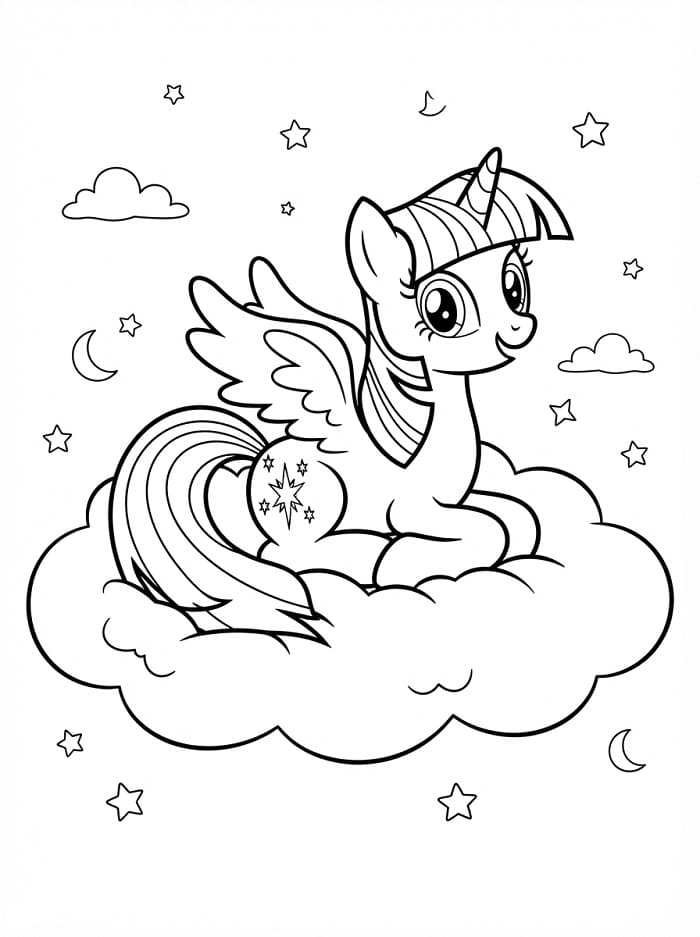 Coloriage Twilight Sparkle sur un nuage