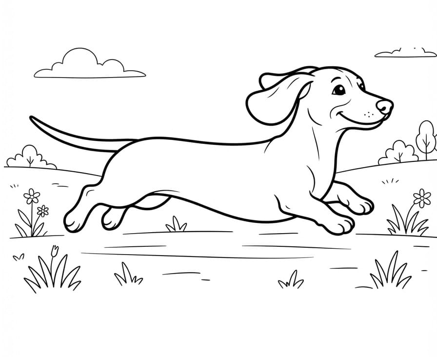 Coloriage Un teckel qui court