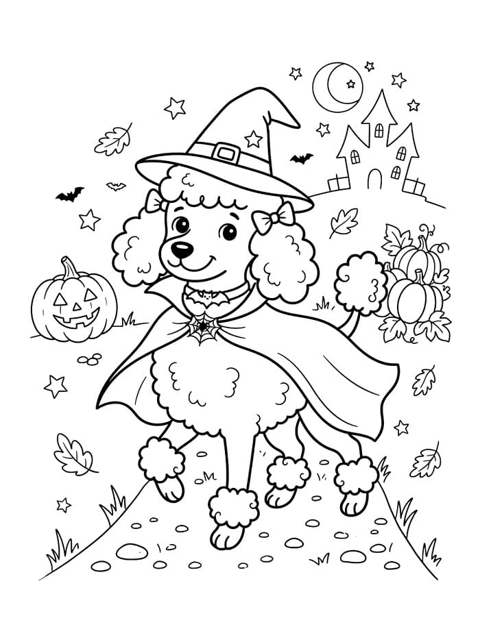 Coloriage Caniche pour Halloween