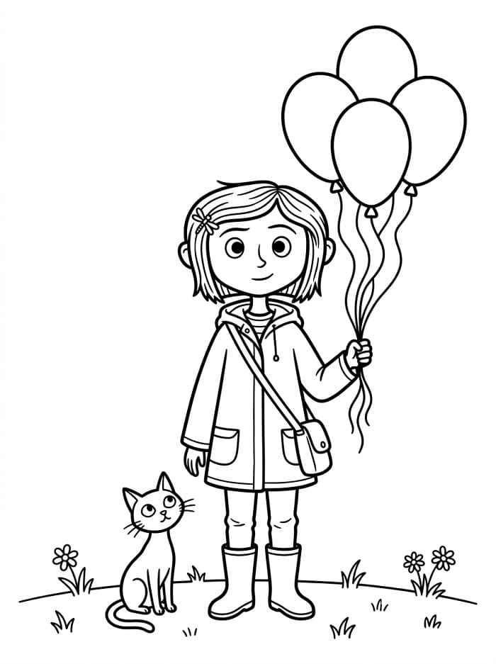 Coloriage Coraline avec des ballons