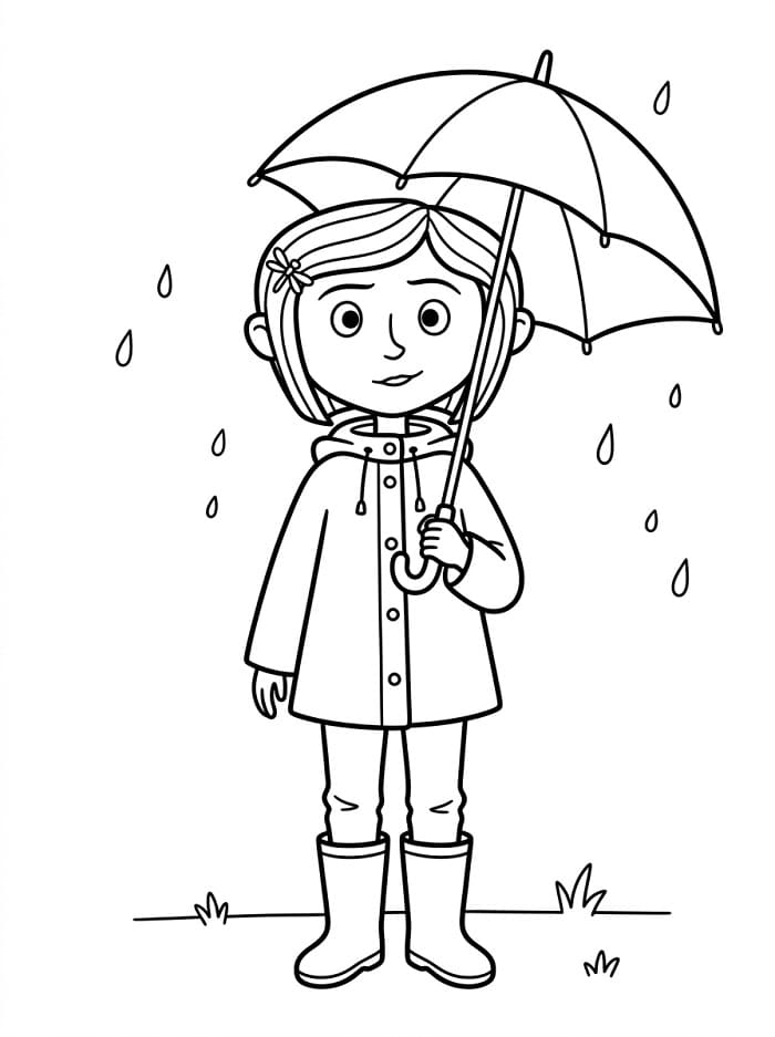Coloriage Coraline avec un parapluie