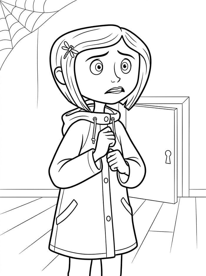 Coloriage Coraline effrayée