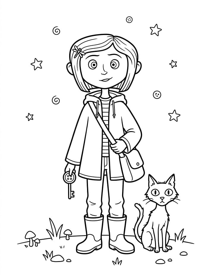 Coloriage Coraline et le chat