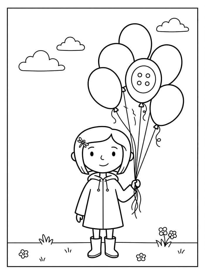 Coloriage Coraline et les ballons