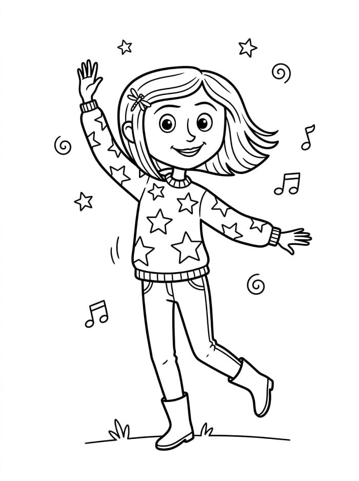 Coloriage Coraline qui danse