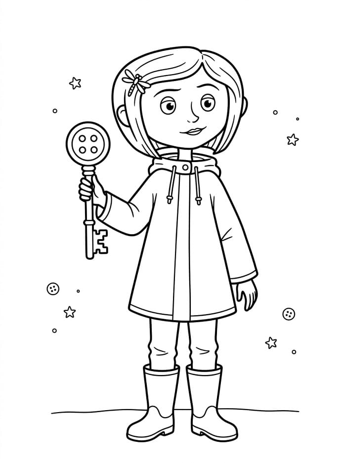 Coloriage Coraline tenant une clé