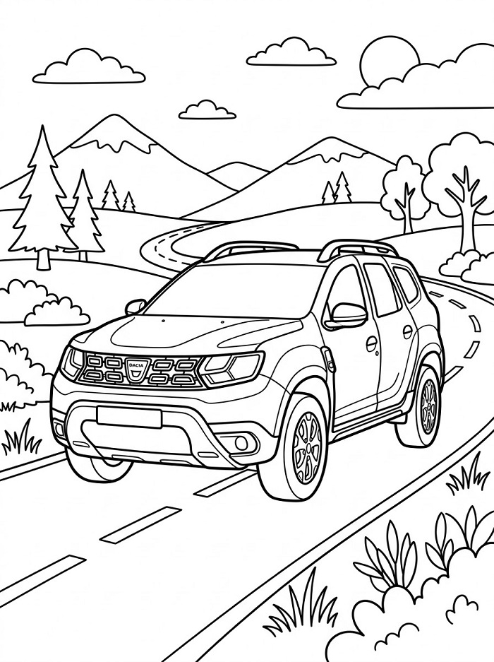 Coloriage Dacia sur la route