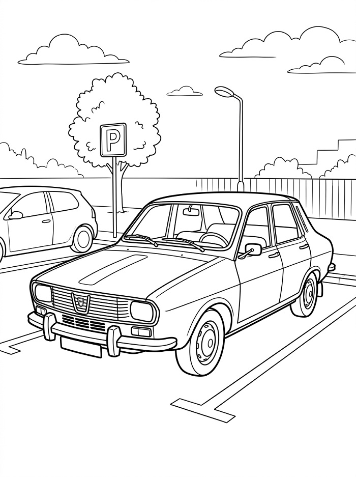 Coloriage Dacia sur un parking