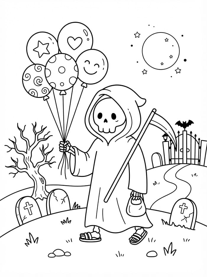 Coloriage Faucheuse et ballons