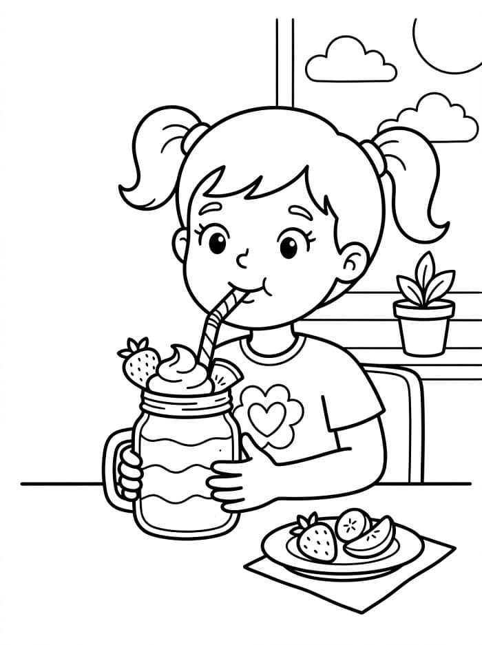 Coloriage Fille boit un smoothie